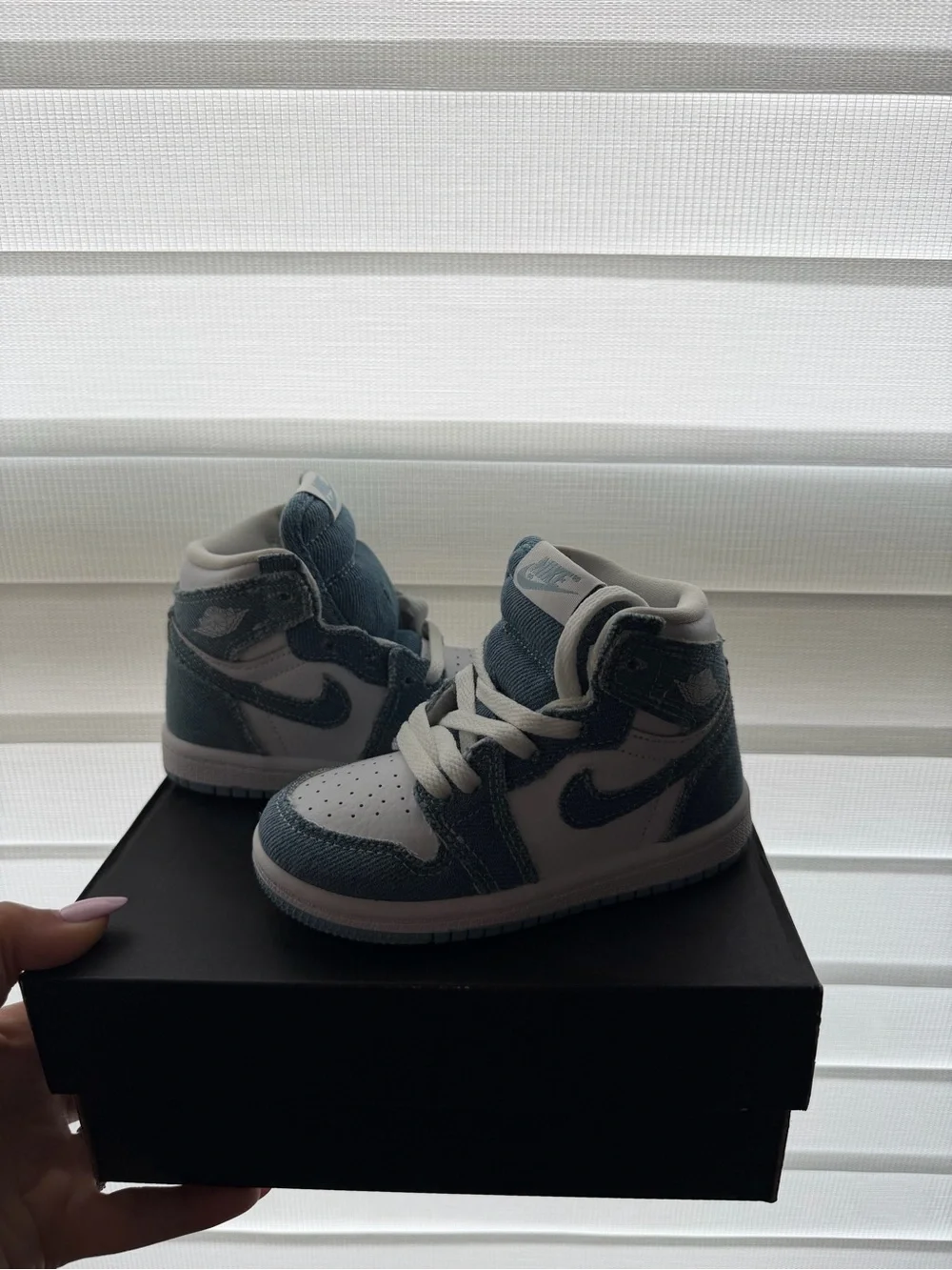 Nike Kids' High-Top Sneakers in White and Denim